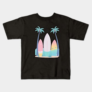 Surfboard with Palm Trees Kids T-Shirt